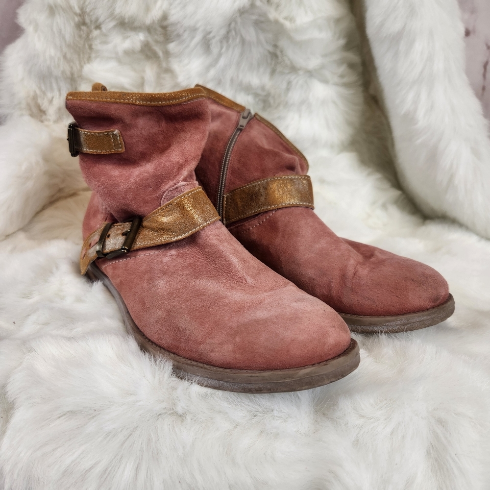 Sundance Suede Zip-Up Gold Buckle Booties - Picture 12 of 16